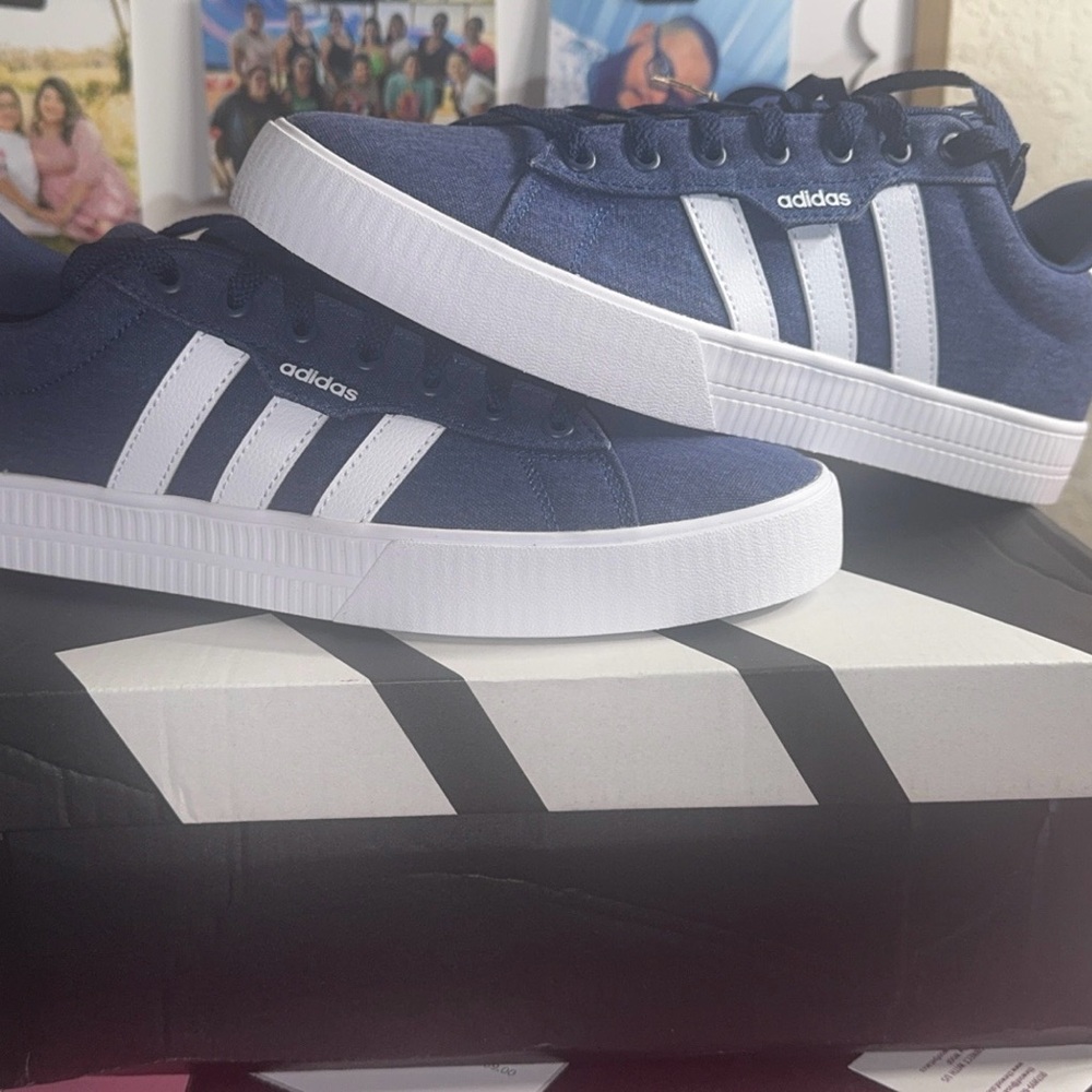 Adidas Men's Navy and White Sneakers